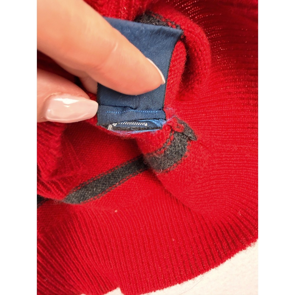 Vintage Polo Ralph Lauren Red Grey Striped Lambswool Sweater Oversized XL - Picture 6 of 7